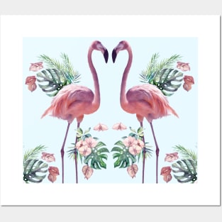 Tropical Flamingos Standing Watercolour Edit Posters and Art